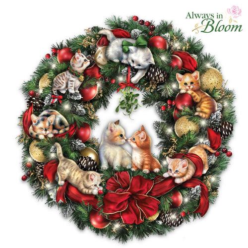 The Bradford Exchange Merry Mischief Makers Illuminated Always in Bloom Wreath with Kittens - RCE Global Solutions