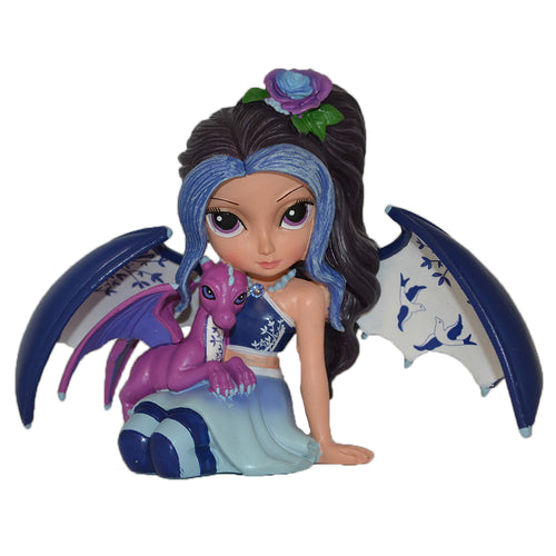 The Hamilton Collection Love and Harmony The Blue Willow Collection Issue #5 Hand Crafted & High Gloss Glaze with Genuine Swarovski Crystal Fairy Dragon Figurine by Jasmine Becket-Griffith 5.25-inches