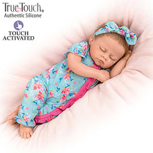 Load image into Gallery viewer, The Ashton - Drake Galleries Bella Interactive Lifelike TrueTouch® Authentic Silicone Baby Girl Doll Breathes and Coos Weighted Fully Poseable with Custom Floral Sleeper &amp; Headband by Artist Linda Murray 19&quot;-inches - RCE Global Solutions
