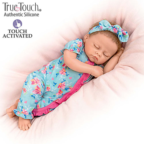 The Ashton - Drake Galleries Bella Interactive Lifelike TrueTouch® Authentic Silicone Baby Girl Doll Breathes and Coos Weighted Fully Poseable with Custom Floral Sleeper & Headband by Artist Linda Murray 19