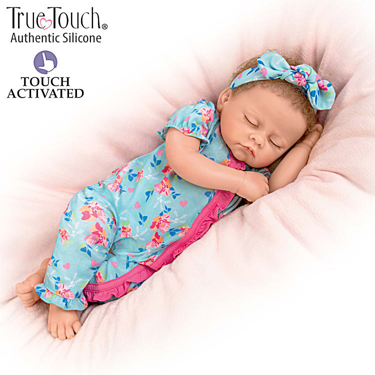 The Ashton - Drake Galleries Bella Interactive Lifelike TrueTouch® Authentic Silicone Baby Girl Doll Breathes and Coos Weighted Fully Poseable with Custom Floral Sleeper & Headband by Artist Linda Murray 19