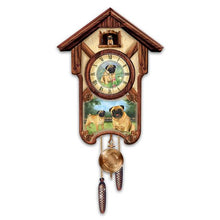 Load image into Gallery viewer, The Bradford Exchange Linda Picken&#39;s Playful Pugs Wooden Cuckoo Clock - RCE Global Solutions
