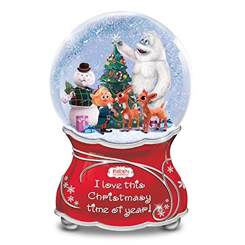 The Bradford Exchange Rudolph The Red-Nosed Reindeer Musical Glitter Globe Featuring A Joyful Sentiment & Silvery Bas-Relief Accents On The Base 5.75"-Inches