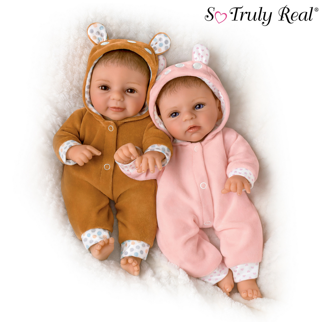 The Ashton - Drake Galleries Oh Deer! The Twins are Here! Lifelike So Truly Real® Baby Twin Dolls Poseable with Soft RealTouch® Vinyl Skin Hand Rooted Hair by Master Doll Artist Sherry Rawn 14