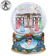 Load image into Gallery viewer, The Bradford Exchange Elvis Presley Merry Christmas From Graceland Light-Up Glitter Globe Plays Blue Christmas 6.75 Inches - RCE Global Solutions
