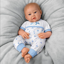 Load image into Gallery viewer, The Ashton - Drake Galleries New To The Crew Baby Boy Doll Weighted Poseable TrueTouch® Authentic Silicone with Helicopter Pacifier and Outfit by Michelle Fagan 18-inches - RCE Global Solutions
