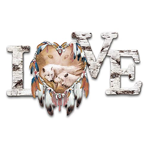 The Bradford Exchange Carol Cavalaris Strength of Heart Sculpted Love Wolf Art Dreamcatcher Wall Decor - RCE Global Solutions