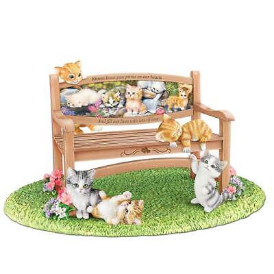 The Hamilton Collection Jürgen Scholz Paw Prints On My Heart Bench Cat Kitten Figurine - RCE Global Solutions