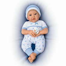 Load image into Gallery viewer, The Ashton - Drake Galleries New To The Crew Baby Boy Doll Weighted Poseable TrueTouch® Authentic Silicone with Helicopter Pacifier and Outfit by Michelle Fagan 18-inches - RCE Global Solutions
