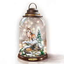 Load image into Gallery viewer, The Bradford Exchange Spirit of Winter Illuminated Glass Lantern with Sculpted Wolf by Al Agnew 9-inches - RCE Global Solutions

