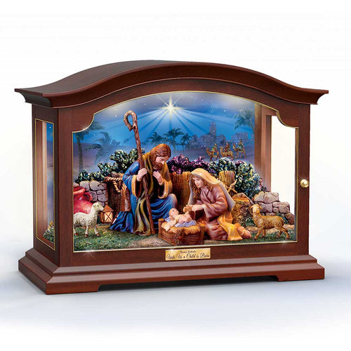 The Bradford Exchange Thomas Kinkade Unto Us A Child Is Born Nativity Box Sculptures Lights Up 8