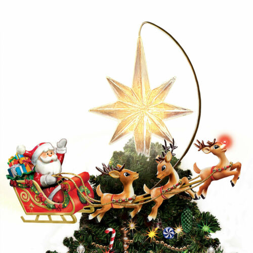Illuminated Rotating Santa and Rudolph Tree Topper by Bradford Exchange - RCE Global Solutions