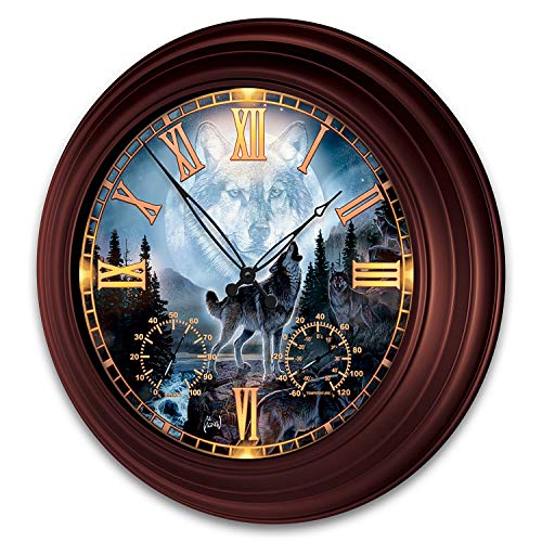 The Bradford Exchange Al Agnew Majestic Presence Wolf-Themed Outdoor Illuminated Atomic Wall Clock - RCE Global Solutions