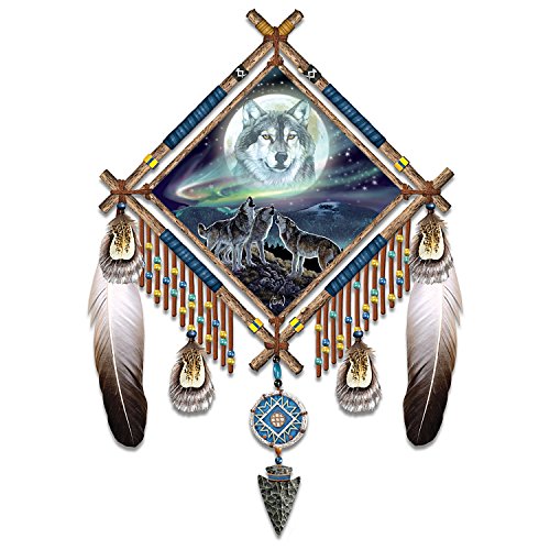 The Bradford Exchange Al Agnew Northern Lights and Wolf Art Glow in The Dark Dreamcatcher with Leather - RCE Global Solutions