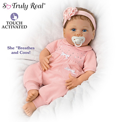 The Ashton - Drake Galleries Chloe Coos So Truly Real® Vinyl Interactive Doll Breathes and Coos Weighted Poseable Baby Girl Doll by Linda Murray 18