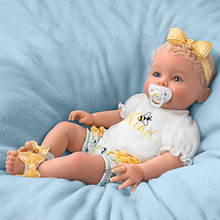 Load image into Gallery viewer, The Ashton - Drake Galleries Bee Kind Baby Girl Doll With Magnetic Pacifier Weighted Cloth Body &amp; Hand Rooted Hair So Truly Real® Lifelike Girl Doll with RealTouch® Vinyl Skin by Ping Lau 17-inches - RCE Global Solutions
