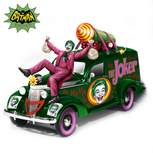 Load image into Gallery viewer, The Hamilton Collection The Jokers Last Laugh Batman Classic TV Series Joker Hearse Sculpture with Batman Batgirl and Robin Inside 1:18 Scale 10&quot;-Inches - RCE Global Solutions
