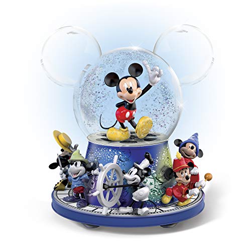 The Bradford Exchange Disney Mickey Mouse 90th Anniversary Glitter Globe with Motion and Music Sculptures with Rotating Filmstrip Base & Musical Glitter Globe 7.5-Inches