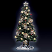 Load image into Gallery viewer, The Bradford Exchange Sovereigns Of The Forest Illuminated Musical Tabletop Christmas Tree with Custom Al Agnew Art Ornaments Sculpted Wolf Base Plays Holiday Music Tree and Base Light Up 22&quot;-inches - RCE Global Solutions
