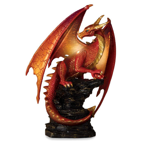 The Bradford Exchange Ancient Mysteries Sculpture Collection Issue#2: 'Crimson Elder' Handcrafted Dragon Resin Sculpture with LED Illumination and Faux Jewel 11-Inches