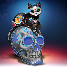 Load image into Gallery viewer, The Hamilton Collection Purr-cious Loving Spirit Day of The Dead Sugar Skull Cat Figurine Adorned with Hand-Set Faux Jewels and Glow-in-The-Dark Accents - RCE Global Solutions
