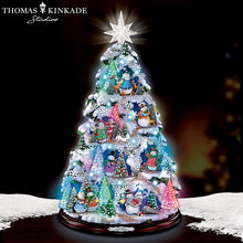 Load image into Gallery viewer, The Bradford Exchange Thomas Kinkade Let It Glow Tabletop Christmas Tree Features 10 Snowman Sculptures and Color Changing LED Lights Plays 8 Christmas Carol Melodies Includes 24hr Timer 12&quot;-Inches - RCE Global Solutions
