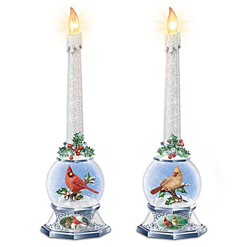 The Bradford Exchange James Hautman Sculpted Cardinals Merry Messengers Lighted Snowglobe Flameless Candle Set 12.5 Inches