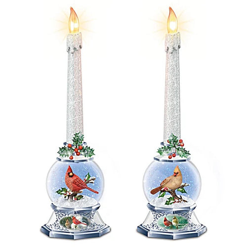 The Bradford Exchange James Hautman Sculpted Cardinals Merry Messengers Lighted Snowglobe Flameless Candle Set 12.5 Inches - RCE Global Solutions