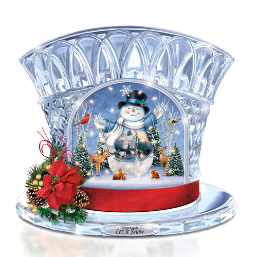 The Bradford Exchange Let It Snow Illuminated Musical Crystal Top Hat Masterpiece Snowman Sculpture with Cardinal Deer Rabbit Animal Friends Christmas Decor by Thomas Kinkade 7.25-inches - RCE Global Solutions