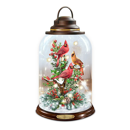 The Bradford Exchange Always in Bloom® Winter's Beautiful Moments Illuminated Lantern with Cardinal Sound and Art by Bradley Jackson - RCE Global Solutions