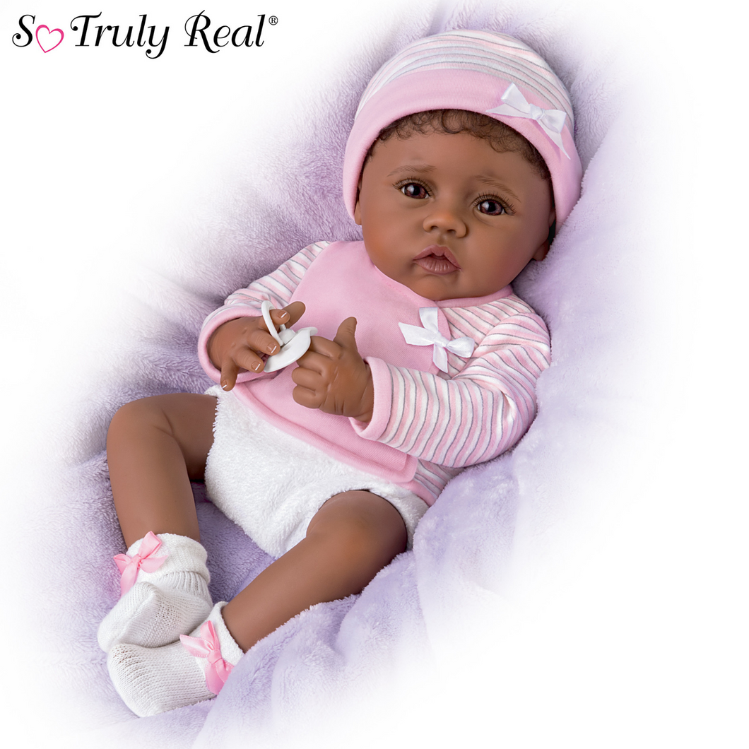 The Ashton - Drake Galleries Blessing From the Start Lifelike So Truly Real® African American Black Baby Girl Doll Weighted Fully Poseable with Soft RealTouch® Vinyl Skin by Master Doll Artist Linda Murray 16