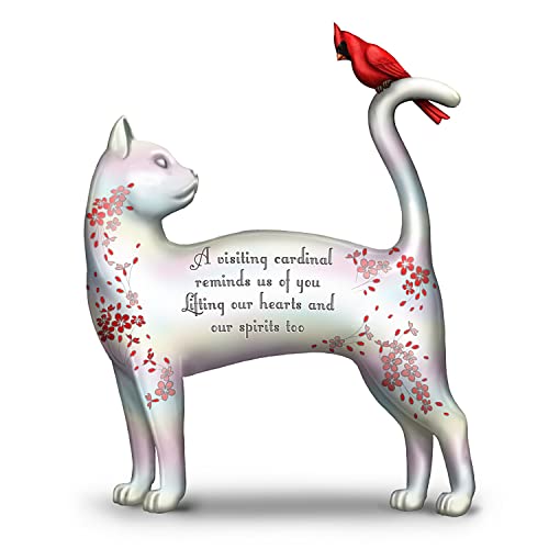 The Hamilton Collection Fur-Ever in Our Hearts Hand-Painted Remembrance Cat Figurine by Blake Jensen Featuring A White Pearlescent Paint Finish & Adorned with Floral Accents