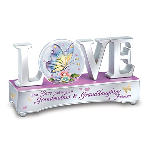 Granddaughter, I'll L-O-V-E You Forever Silver-Plated Glitter Globe That Spells Out The Word L-O-V-E Adorned with A Sculptural Butterfly and Flowers - RCE Global Solutions