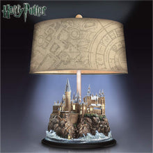 Load image into Gallery viewer, The Bradford Exchange Harry Potter Hogwarts Handcrafted Table Lamp with Illuminated Castle Sculpture Windows and Fabric Lampshade That Reveals Marauder&#39;s Map 16&quot;-Inches - RCE Global Solutions
