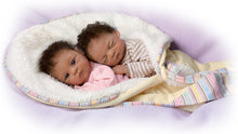 Load image into Gallery viewer, The Ashton - Drake Galleries Jayda and Jayden Lifelike So Truly Real® African American Black Baby Twin Dolls Poseable in Bunting with Soft RealTouch® Vinyl Skin by Doll Artist Waltraud Hanl 13&quot;-Inches - RCE Global Solutions
