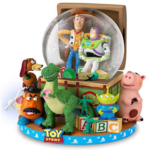 The Bradford Exchange Disney Pixar Toy Story Musical Glitter Snow Globe with Woody Buzz Lightyear Rex Slinky Dog Mr. Potato Head  Hamm Green Army Men and Alien 6"-Inches