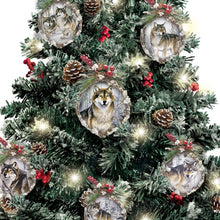 Load image into Gallery viewer, The Bradford Exchange Sovereigns Of The Forest Illuminated Musical Tabletop Christmas Tree with Custom Al Agnew Art Ornaments Sculpted Wolf Base Plays Holiday Music Tree and Base Light Up 22&quot;-inches - RCE Global Solutions
