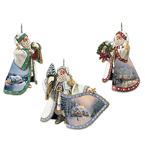 The Ashton-Drake Galleries Santa Claus Heirloom Ornaments #1 with Artwork: Set of 3 Christmas Decoration by Thomas Kinkade 4-inches