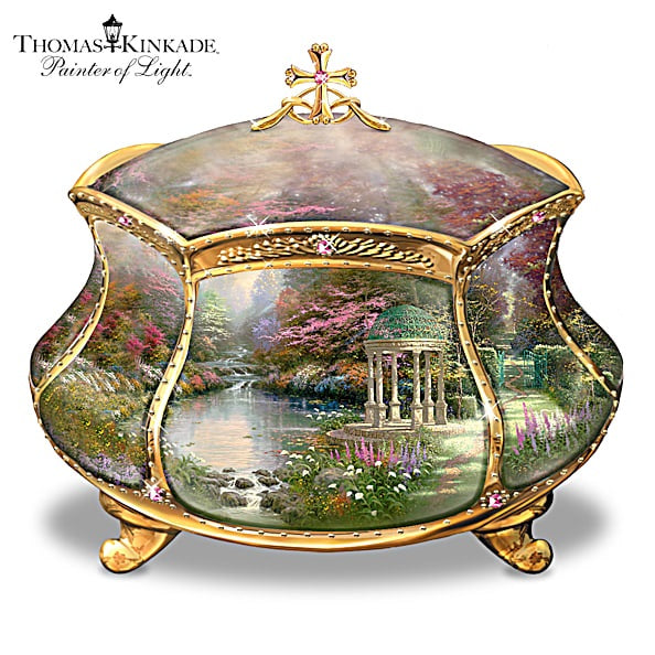 The Bradford Exchange Garden of Prayer Musical Prayer Box Heirloom Porcelain with 22k Gold Accents by Thomas Kinkade 3.75-inches Wide - RCE Global Solutions