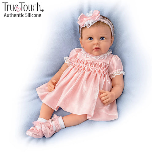 The Ashton - Drake Galleries Olivia All Dolled Up TrueTouch® Authentic Silicone Lifelike Realistic Baby Girl Doll with Soft Hand Rooted Hair Weighted Fully Poseable by Master Doll Artist Linda Murray 19