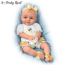 Load image into Gallery viewer, The Ashton - Drake Galleries Bee Kind Baby Girl Doll With Magnetic Pacifier Weighted Cloth Body &amp; Hand Rooted Hair So Truly Real® Lifelike Girl Doll with RealTouch® Vinyl Skin by Ping Lau 17-inches - RCE Global Solutions
