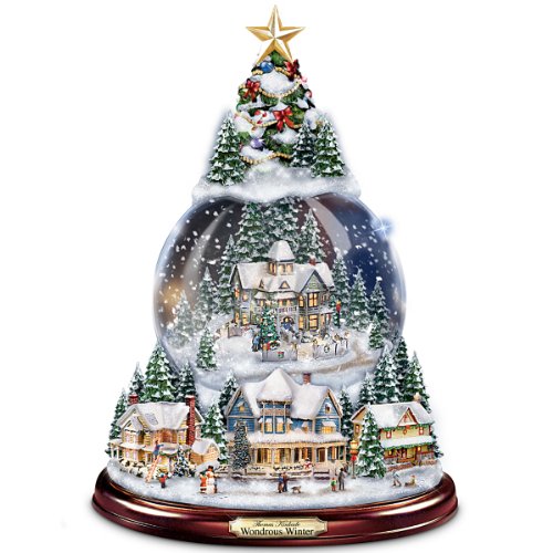 The Bradford Exchange Thomas Kinkade Wondrous Winter Musical Tabletop Christmas Tree with Snowglobe Lights Up Plays 8 Christmas Melodies - RCE Global Solutions