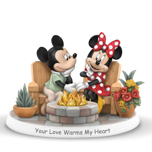 The Hamilton Collection Disney's 'Your Love Warms My Heart' Mickey Mouse and Minnie Mouse Illuminated Figurine Handcrafted & Hand-Painted with Light-Up Fire Pit 5.25-Inches