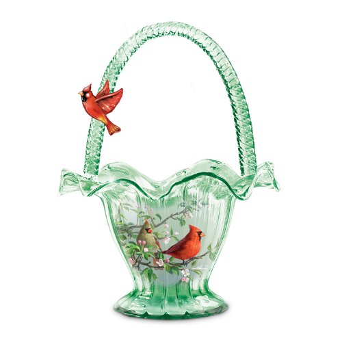 The Bradford Exchange Cardinal Serenade Issue #1 Hand-Blown Art Glass Bowl by James Hautman  7.25-inches - RCE Global Solutions