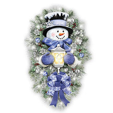 Load image into Gallery viewer, The Bradford Exchange Thomas Kinkade A Warm Winter Welcome Holiday Snowman Wreath Lights Up: 2&#39; Tall - RCE Global Solutions
