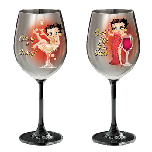 The Bradford Exchange Classy & Sassy Betty Boop Wine Glasses Grab Life By The Stem 9