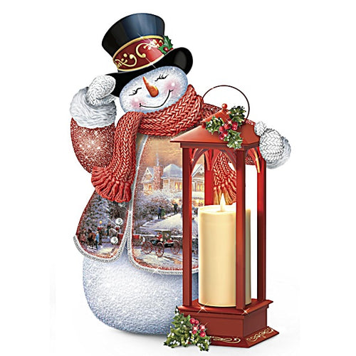 The Bradford Exchange Thomas Kinkade Winter Welcome Snowman Candle Issue #2 Lighted Musical Snowman Lantern Warm Wishes Tabletop Centerpiece Collection 7-inches