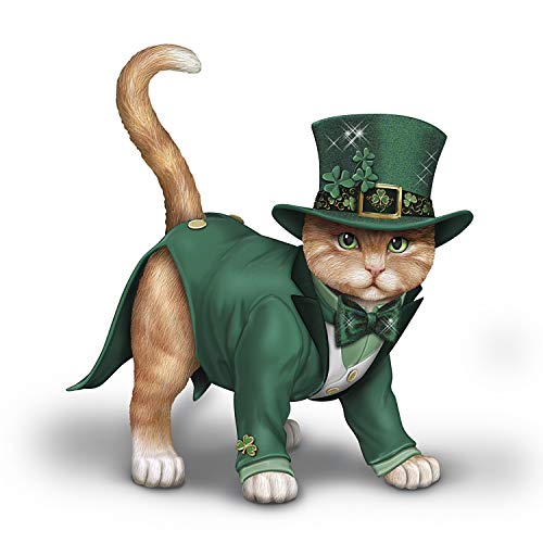 The Hamilton Collection Blake Jensen Hand Painted Cat Figurine in Irish Attire with Glittery Shamrocks - RCE Global Solutions
