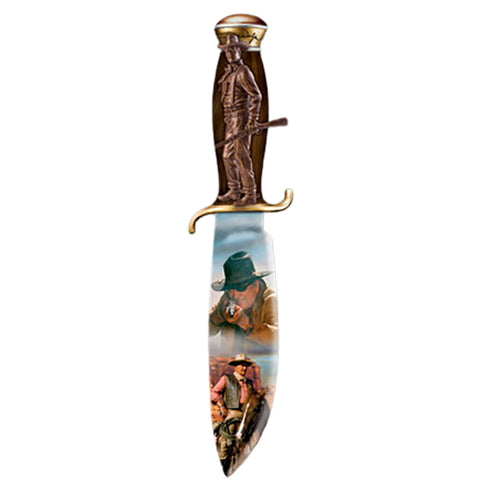 The Bradford Exchange Cowboy Spirit John Wayne Collectible Knife Replica by David Sutton 10.5-inches