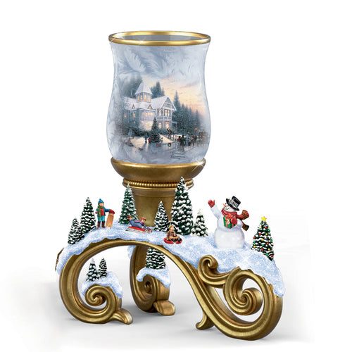 The Bradford Exchange Thomas Kinkade Bright Holiday Memories Candleholder Issue #3 Lighted Flameless Candle 6.75 Inches